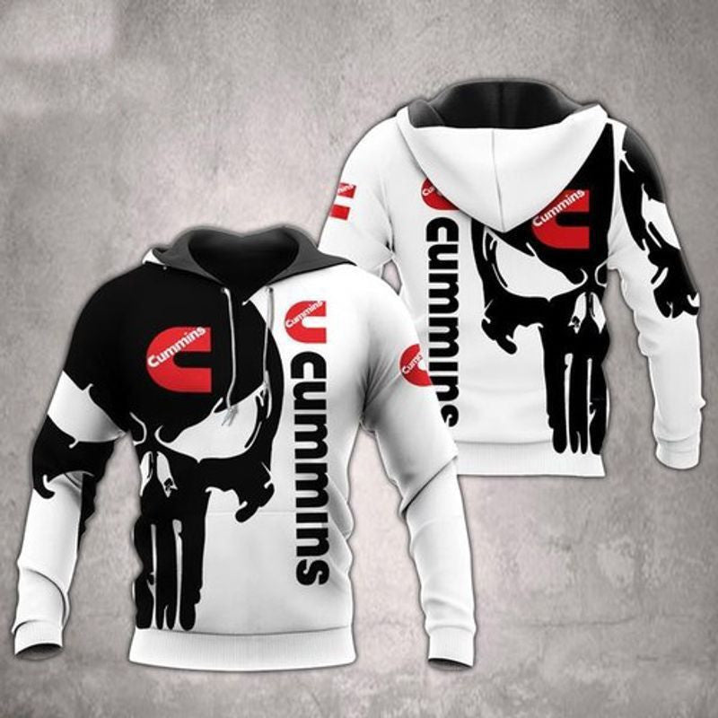 Cummins Punisher Skull Black White All Over Printed Custom 3d Hoodie Moonbestprint