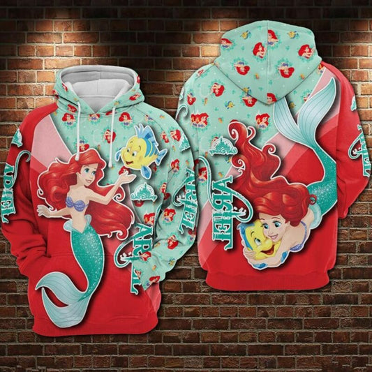 Ariel Cartoon The Little Marmaid Movies Disney Over Print 3d Hoodie Zip Hoodie Moonbestprint