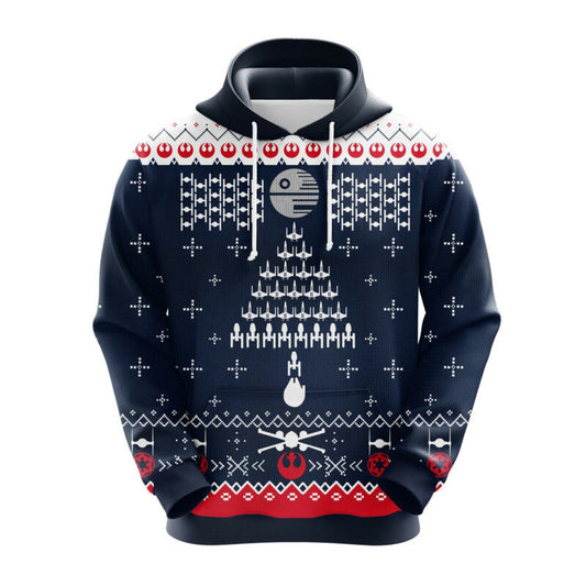 Christmas Ship Fight Star Wars Symbols Blue White 3d Hoodie Zip Hoodie Moonbestprint
