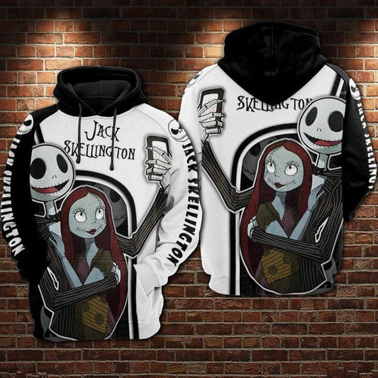 Jack Skellington And Sally The Nightmare Before Christmas Selfie Over Print 3d Hoodie Zip Hoodie Moonbestprint