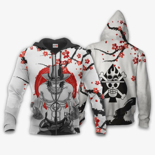 Portgas D. Ace Japan Cherry Blossoms One Piece Anime 1k671 Fan Gift Stylist Unisex Cartoon Graphic Outfits Aop 3d Hoodie, Zip Hoodie 2663 Moonbestprint