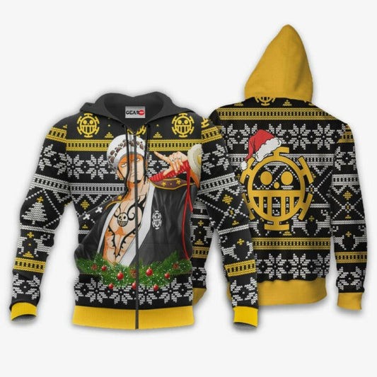 Trafalgar Law Ugly Christmas Sweater One Piece Anime 1k504 Fan Gift Stylist Unisex Cartoon Graphic Outfits Aop 3d Hoodie, Zip Hoodie 2399 Moonbestprint
