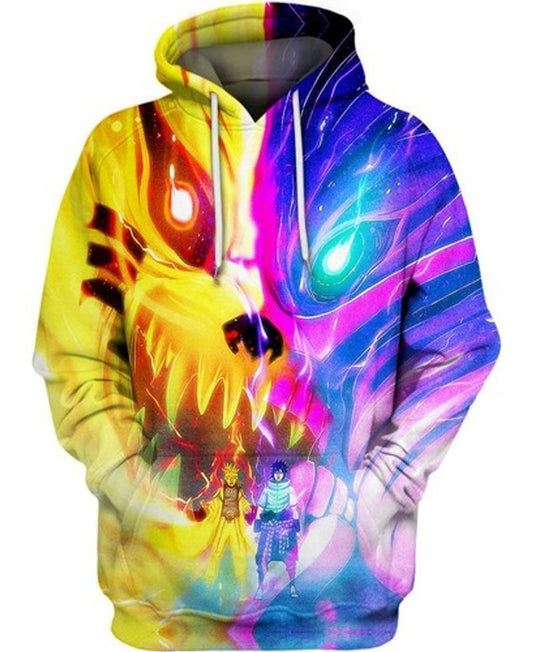 Kurama And Naruto Anime Neon Men And Women All Over Printing 3d Hoodie Moonbestprint