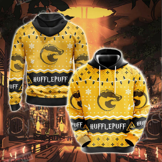 Harry Potter Christmas Hoodie Hufflepuff House Christmas Pattern 3d Hoodie Zip Hoodie Moonbestprint
