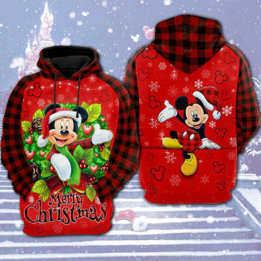 Mickey Mouse Merry Christmas Mouse Head Pattern Red 3d Hoodie Zip Hoodie Moonbestprint
