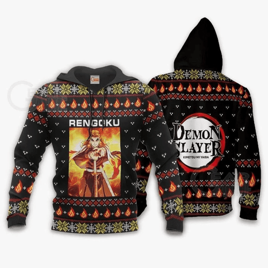 Kyojuro Rengoku Ugly Christmas Demon Slayer Anime Manga For Men And Women 3d Hoodie Zip Hoodie Moonbestprint