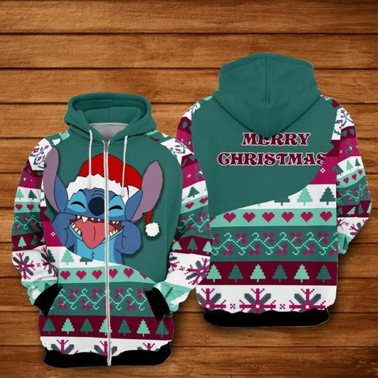 Disney Christmas Hoodie Stitch Merry Christmas Hoodie Zip Hoodie Moonbestprint