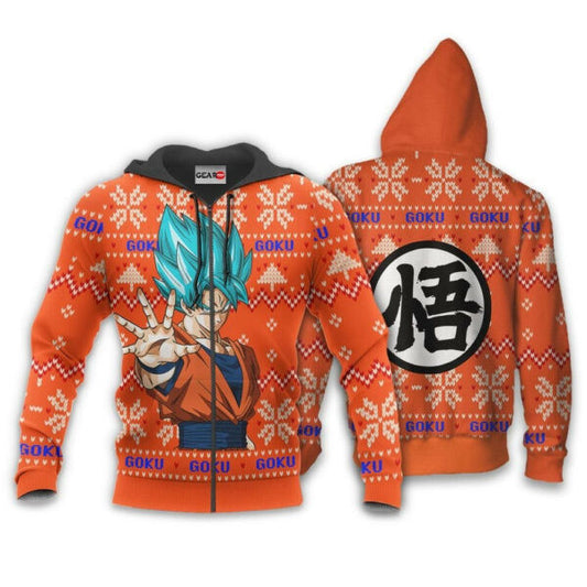 Goku Blue Ugly Christmas Dragon Ball Z Anime 1k341 Fan Gift Stylist Unisex Cartoon Graphic Outfits Aop 3d Hoodie, Zip Hoodie 1649 Moonbestprint