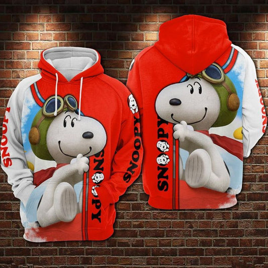 Snoopy Aviator Hat Funny Red Over Print 3d Hoodie Zip Hoodie Moonbestprint