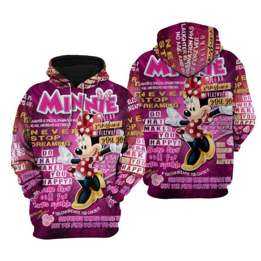 Minnie Mouse Punk Words Pattern Disney Fan Gift Stylist Unisex Cartoon Graphic Outfits Aop Hoodie, Zip Hoodie 2387 Moonbestprint