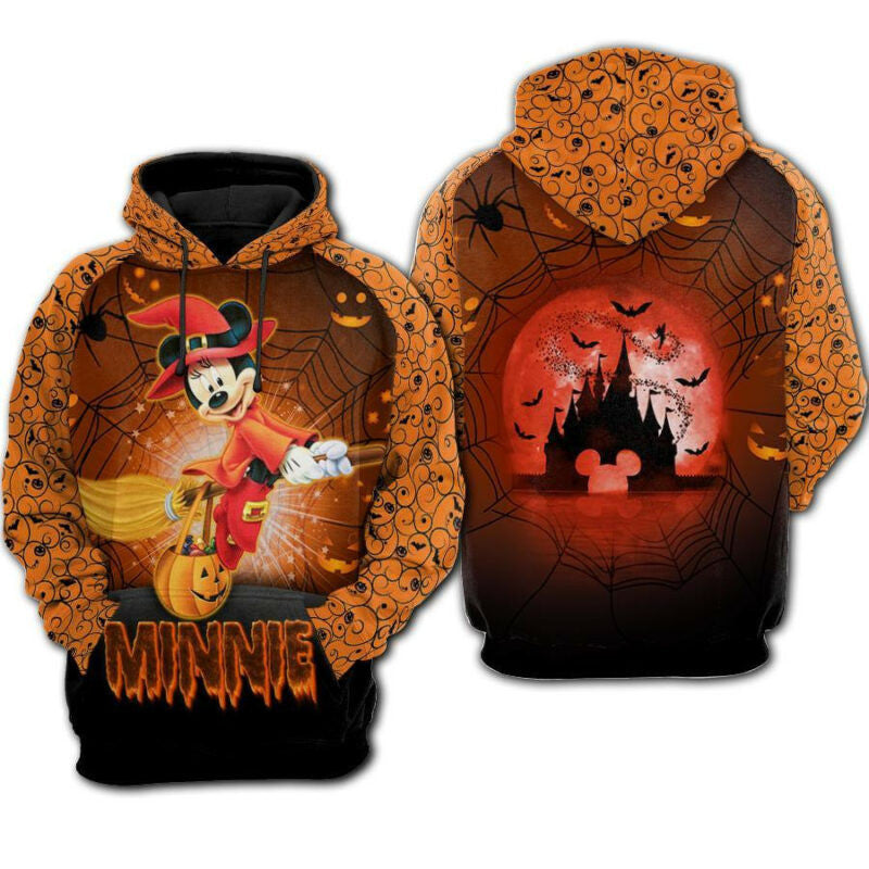 Disney Halloween Hoodie Mn Mouse Witch Halloween Orange 3d Hoodie Zip Hoodie Moonbestprint