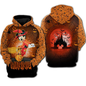 Disney Halloween Hoodie Mn Mouse Witch Halloween Orange 3d Hoodie Zip Hoodie Moonbestprint