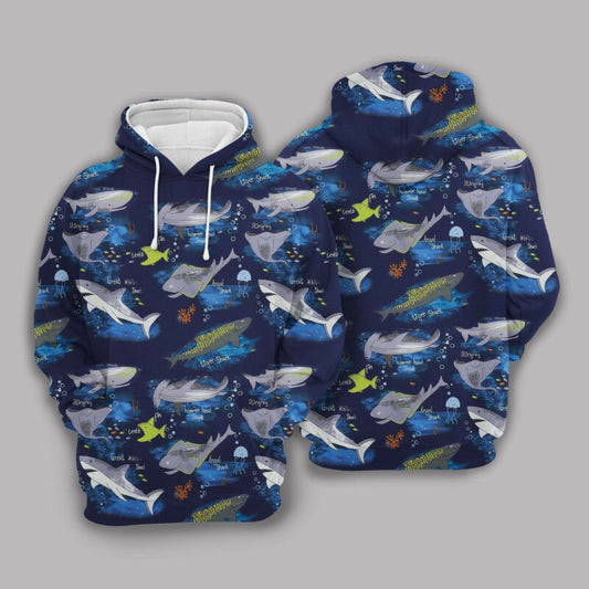 Hammerhead Shark White Shark Pattern Dark Ocean 3d Hoodie Zip Hoodie Moonbestprint
