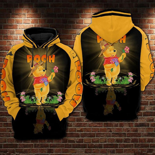 With Flower Cartoon Winnie The Pooh Over Print 3d Hoodie Zip Hoodie 759 Moonbestprint