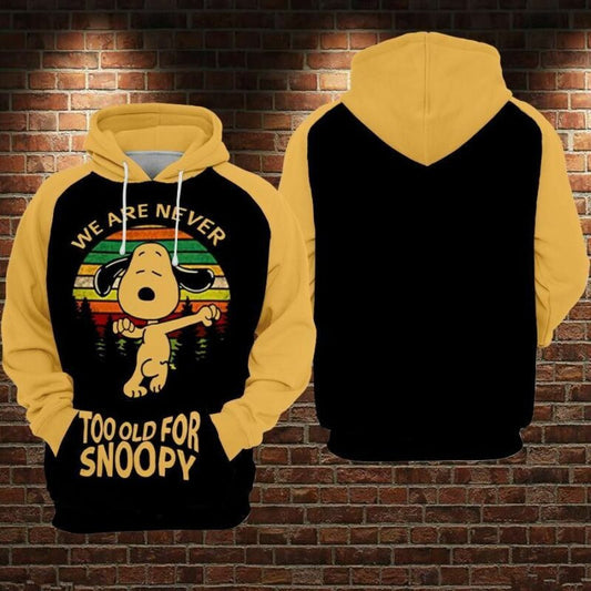 Snoopy Cartoon Peanuts We Are Never Too Old For Snoopy Over Print 3d Hoodie Zip Hoodie Moonbestprint