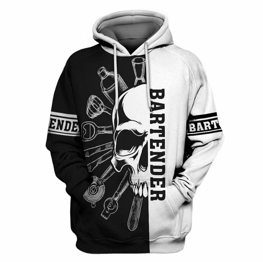 Bartender Tools Items Skull Black White 3d Hoodie Zip Hoodie Moonbestprint