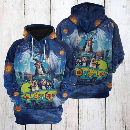 Halloween Hoodie Bulldog Halloween Night Blue 3d Hoodie Zip Hoodie Moonbestprint