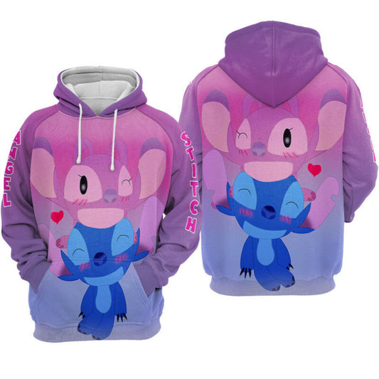 Stitch And Angel Valentine's Day Couple Hoodie Zip Hoodie Moonbestprint
