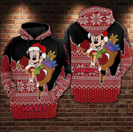 Mickey Mouse Santa Hat With Blue Ugly Christmas Over Print 3d Hoodie Zip Hoodie Moonbestprint