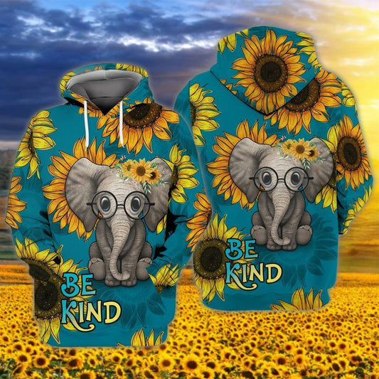 Elephants Sunflowers Be Kind For Men And Women 3d Hoodie Zip Hoodie Moonbestprint