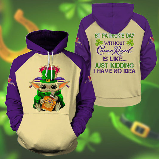 Yoda Crown Royal St Patrick Day Hoodie, Gift For Fan 3d All Over Print Shirt Hoodie 2680 Moonbestprint