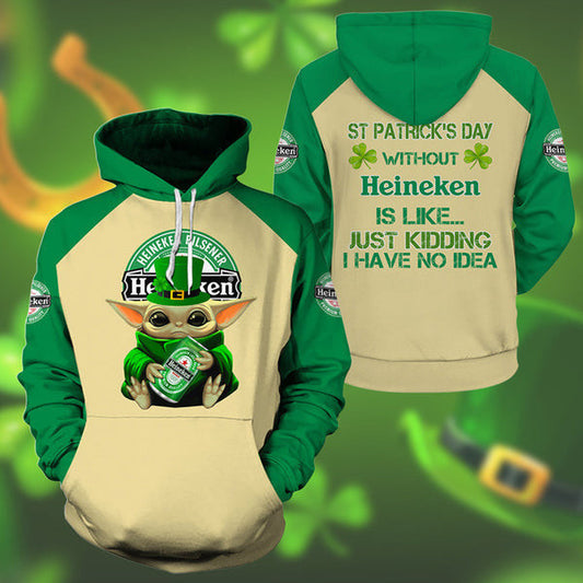 Yoda Heineken St Patrick Day Hoodie, Gift For Fan 3d All Over Print Shirt Hoodie 2587 Moonbestprint