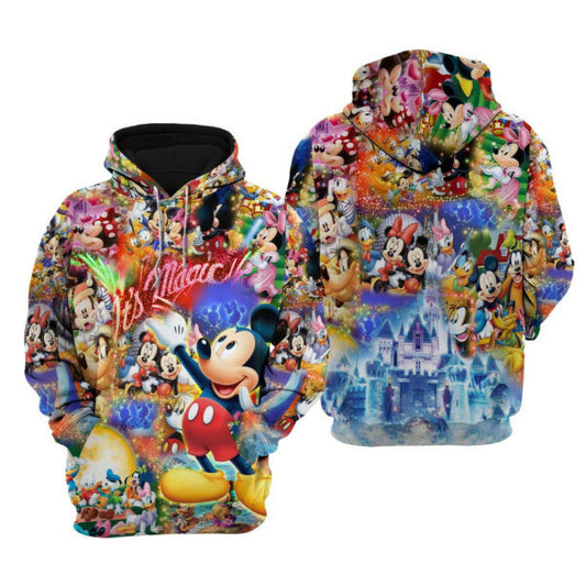 Mickey Mouse Magical Glitter Castle Fan Gift Stylist Unisex Cartoon Graphic Outfits Aop Hoodie, Zip Hoodie 2224 Moonbestprint