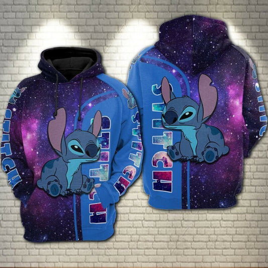 Disneystitch Grumpy Face Galaxy Purple Blue 3d Hoodie Zip Hoodie Moonbestprint