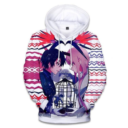 Darling In The Franxx Hoodie Darling In The Franxx Hiro And 02 White Pink 3d Hoodie Zip Hoodie Moonbestprint