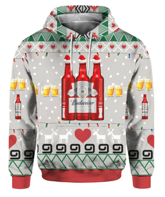 Budweiser Beer Red Bottles 3d Print Ugly Christmas Sweater Hoodie Shirt Moonbestprint