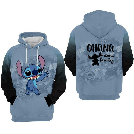 Stitch Ohana Means Family Comic Style Over Print 3d Hoodie Zip Hoodie Moonbestprint