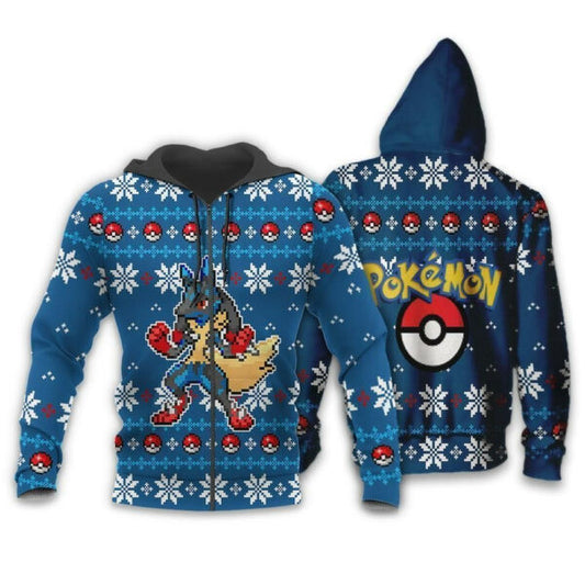 Lucario Anime Pokemon Manga Ugly Christmas Sweater 1k865 Fan Gift Stylist Unisex Cartoon Graphic Outfits Aop 3d Hoodie Zip Hoodie 1480 Moonbestprint