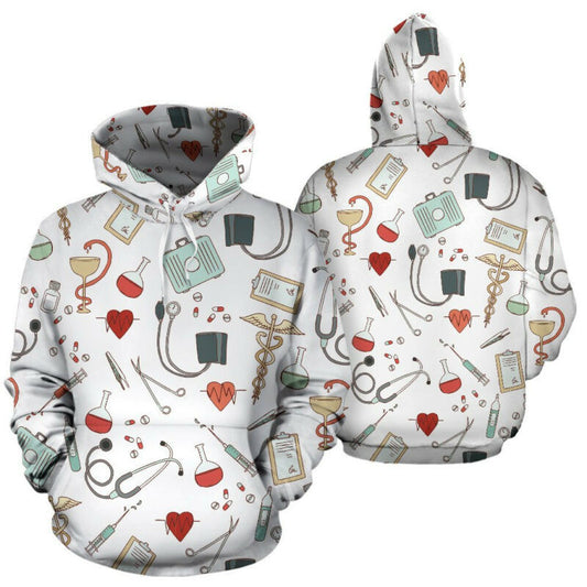 Nurse Hoodie White Medical Pattern 3d Hoodie Zip Hoodie Moonbestprint