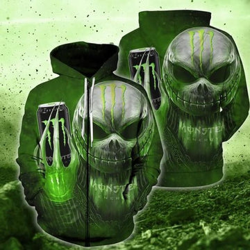 Jack Skellington Holds Green Monster Energy Drinks 3d Zip Hoodie 5 Moonbestprint