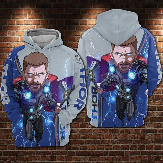 Avengers Thor With Stormbreaker Blue Hoodie Avengers 3d Hoodie Zip Hoodie Moonbestprint