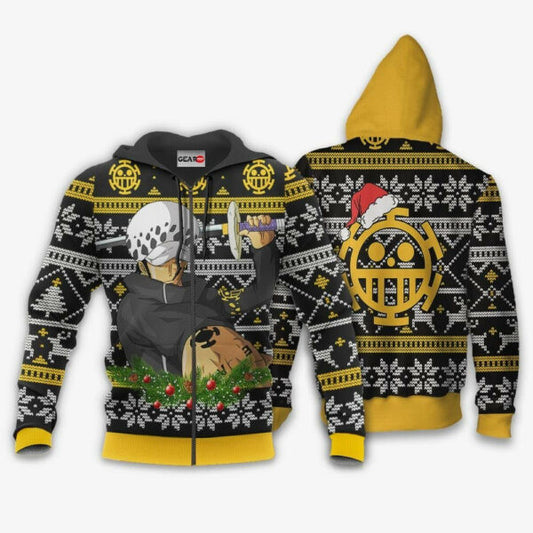 Trafalgar Law Ugly Christmas Sweater One Piece Anime 1k508 Fan Gift Stylist Unisex Cartoon Graphic Outfits Aop 3d Hoodie, Zip Hoodie 2327 Moonbestprint