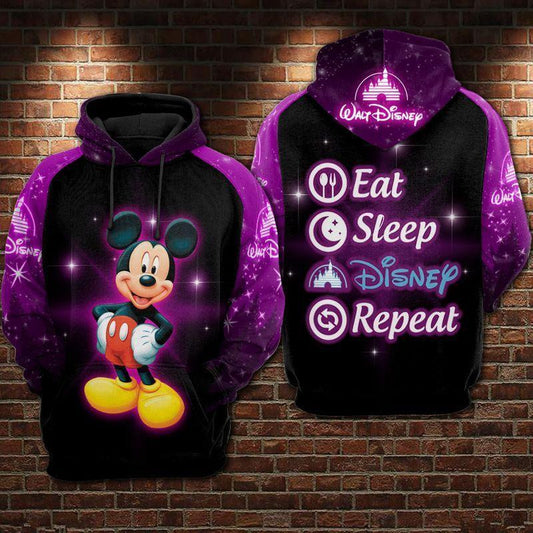 Mickey Mouse Eat Sleep Dn Repeat Galaxy Purple 3d Hoodie Zip Hoodie Moonbestprint