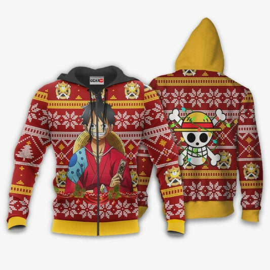 Luff Ugly Christmas Sweater One Piece Anime 1k510 Fan Gift Stylist Unisex Cartoon Graphic Outfits Aop 3d Hoodie, Zip Hoodie 1118 Moonbestprint