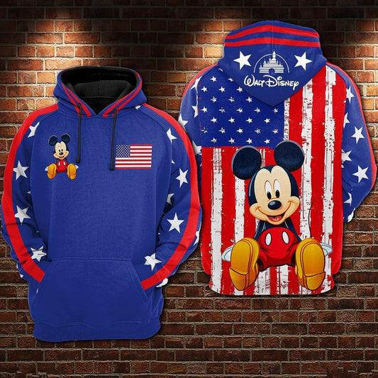 Mickey Disney America Flag Over Print 3d Hoodie Zip Hoodie Moonbestprint