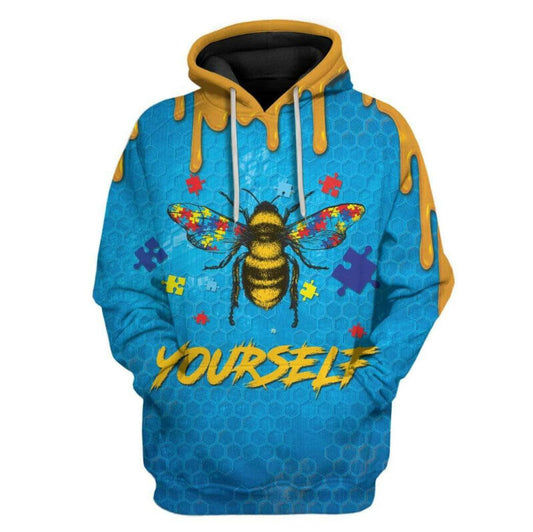 Bee Autism Hoodie Be Yourself Bee Autism Blue 3d Hoodie Zip Hoodie Moonbestprint