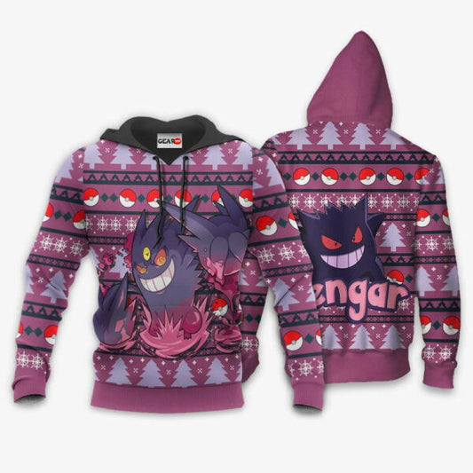 Gengar Ugly Christmas Sweater Anime Pokemon Manga 1k778 Fan Gift Stylist Unisex Cartoon Graphic Outfits Aop 3d Hoodie, Zip Hoodie 1415 Moonbestprint