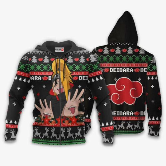 Akatsuki Deidara Christmas Naruto Anime 1k436 Fan Gift Stylist Unisex Cartoon Graphic Outfits Aop 3d Hoodie, Zip Hoodie 889 Moonbestprint
