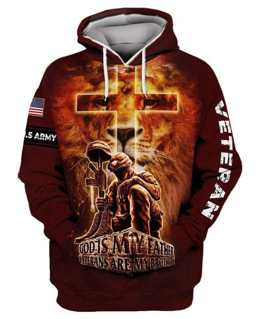 Military Gifts Cross Fire Lion Veteran God Is My Father Hoodie Zip Hoodie Moonbestprint