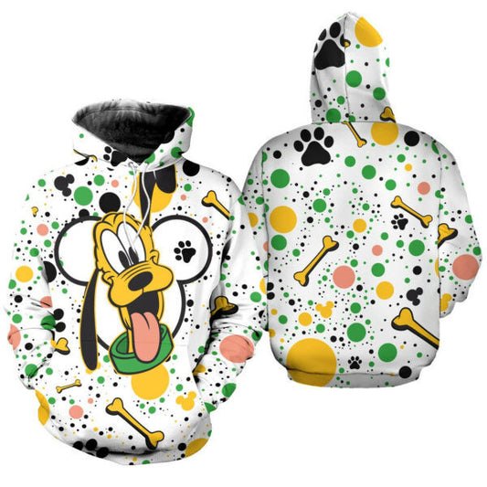 Pluto Dog Polkadot Pattern Disney Fan Gift Stylist Unisex Cartoon Graphic Outfits Aop Hoodie, Zip Hoodie 2045 Moonbestprint