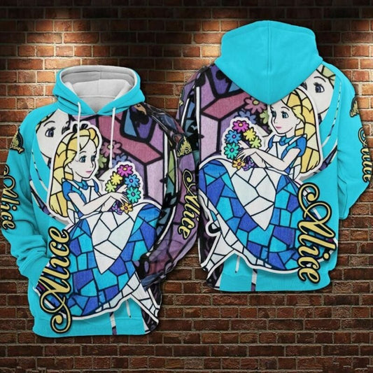 Cartoon Alice Alice In Wonderland Over Print 3d Hoodie Zip Hoodie Moonbestprint