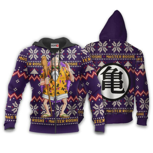 Master Roshi Ugly Christmas Dragon Ball Z Anime 1k321 Fan Gift Stylist Unisex Cartoon Graphic Outfits Aop 3d Hoodie, Zip Hoodie 683 Moonbestprint