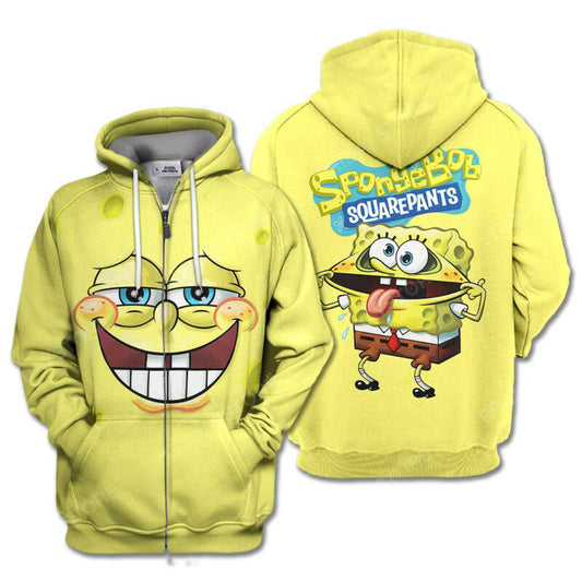 Cartoon Spongebob Squarepants Silly Face Hoodie Zip Hoodie Moonbestprint