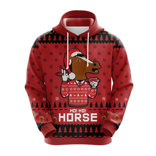 Horse Christmas Hoodie Ho Ho Horse Christmas Pattern Red 3d Hoodie Zip Hoodie Moonbestprint