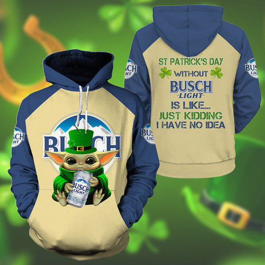 Yoda Busch Light St Patrick Day Hoodie, Gift For Fan 3d All Over Print Shirt Hoodie 2514 Moonbestprint