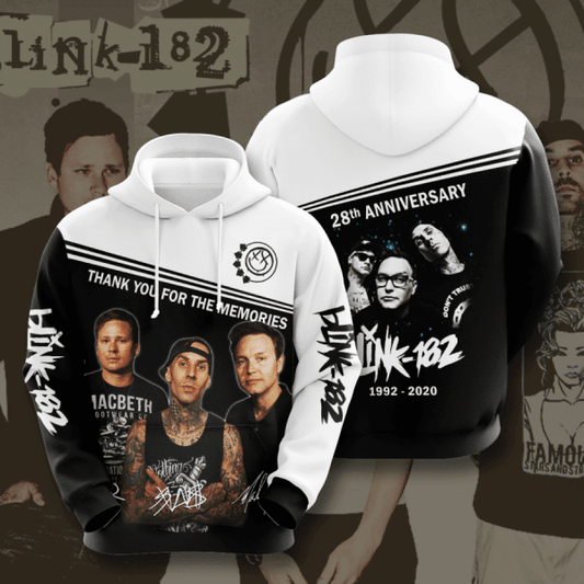Blink-182 28th Anniversary 1992 2020 Signature Design Gift For Fan Custom 3d Hoodie All Over Printed Hoodie Moonbestprint